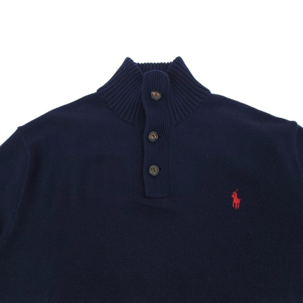 POLO Ralph Lauren Old Money Pullover Sweater Ribbed Knit Fisherman Navy Blue XL - Picture 5 of 8